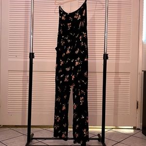 So - Black with Floral Print Slip Jumpsuit